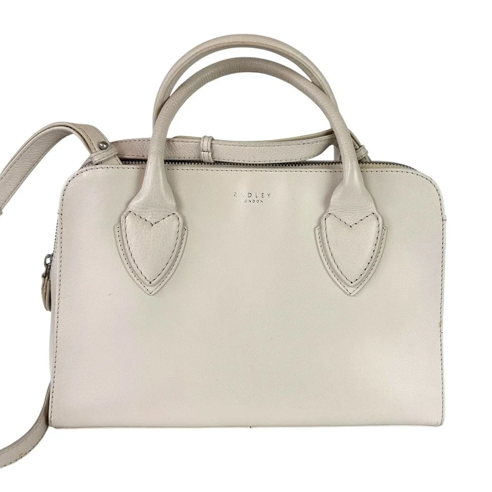 Radley London Medium Satchel Chalk Leather Purse Crossbody Shoulder Handbag